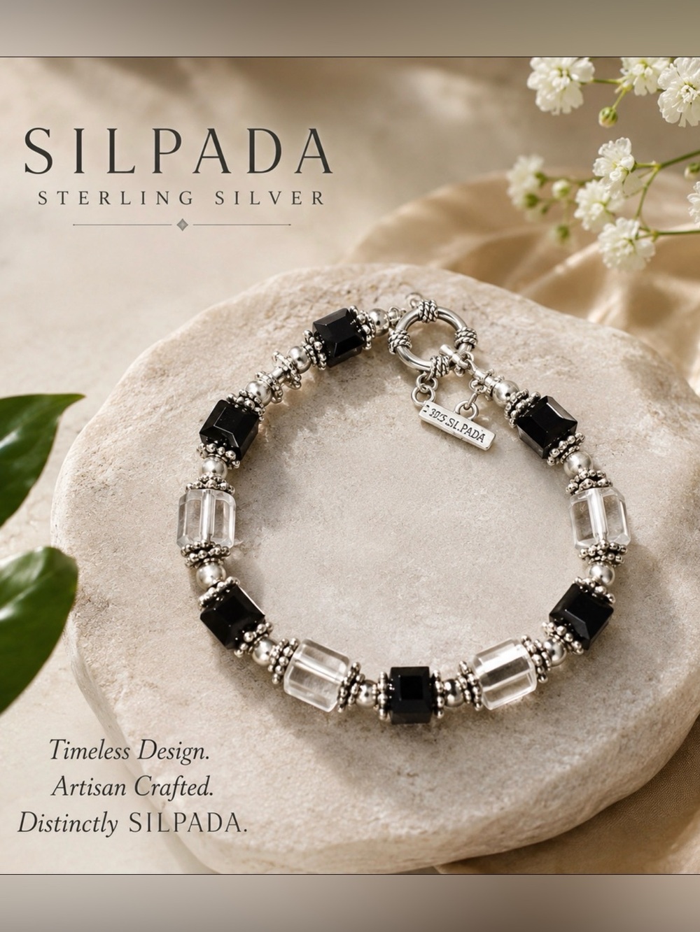 Bracelet SILPADA 925 Sterling Silver Lampwork Black Onyx Beads Vintage